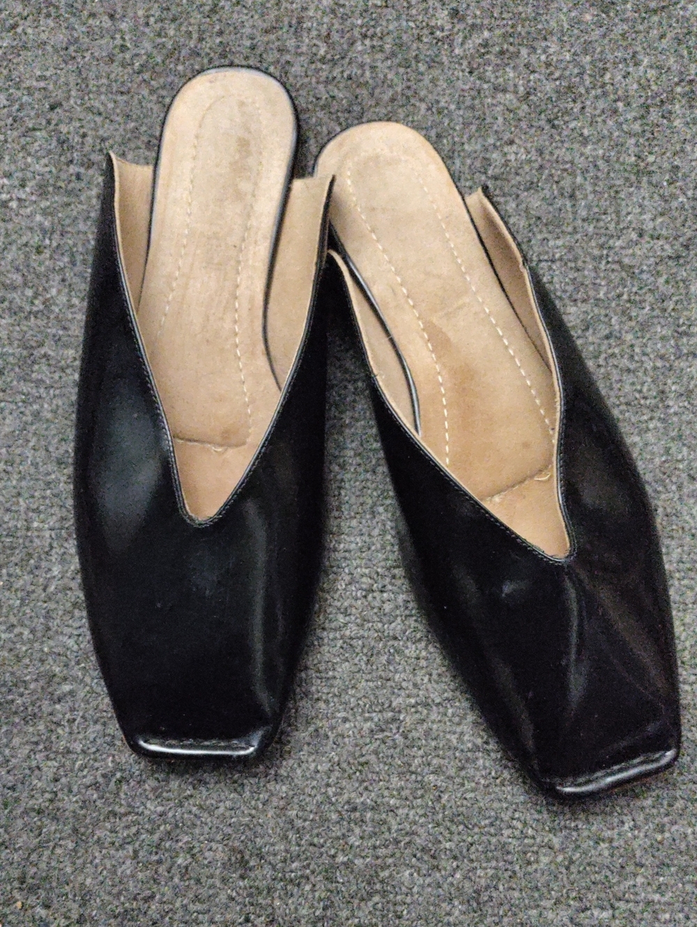 Jeffrey Campbell Black Patent Square-Toe Slip-On Mules